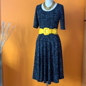 Blues yellow graphic print Lularoe Nicole dress XL